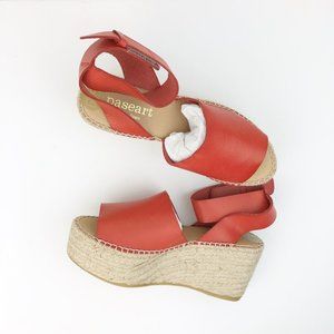 PASEART 6.5 red leather platform espadrille sandal